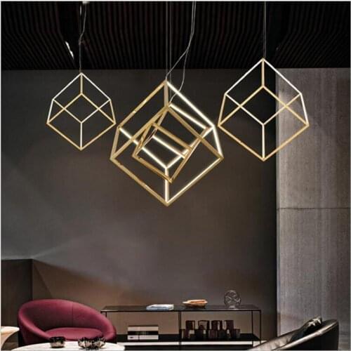 L Postmodern square box LED personality geometry restaurant bar front desk custom art chandelier led