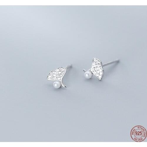 LKO 925 Sterling Silver Ginkgo Leaf Earrings Pearl Inlaid Stud Earrings For Women Party Exquisite Jewelry Fashion Accessories