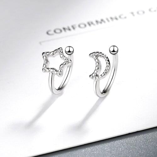 Luckydays Asymmetric Moon Star Ear Cuff Clip on Earrings for Women Girl Without Piercing Earings Jewelry