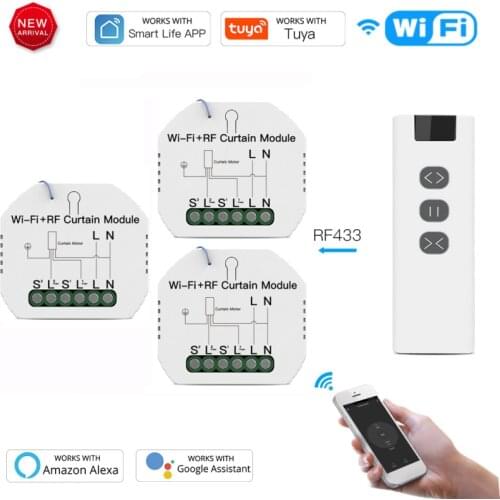 Tuya WiFi DIY RF433 Roller Blind Shutter Curtain Switch Module with Remote Works with Google Home Alexa Voice Control