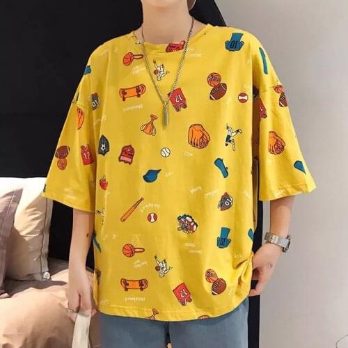 Print Harajuku Shirt Men Streetwear Tshirt Short sleeve White T Shirt O neck Loose Tee Hip hop Summer Tops Korean Style Clothes