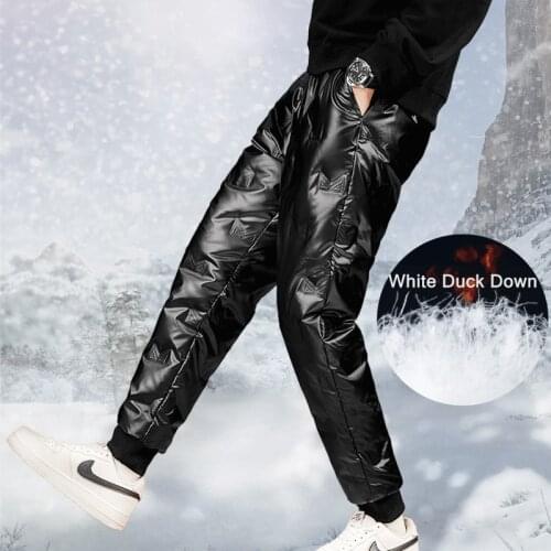 Mens Winter Pants Warm Fly Wing Duck Down Overalls Snow Thickened Waterproof Length Casual Trousers Outdoor Camping Plus Size 5