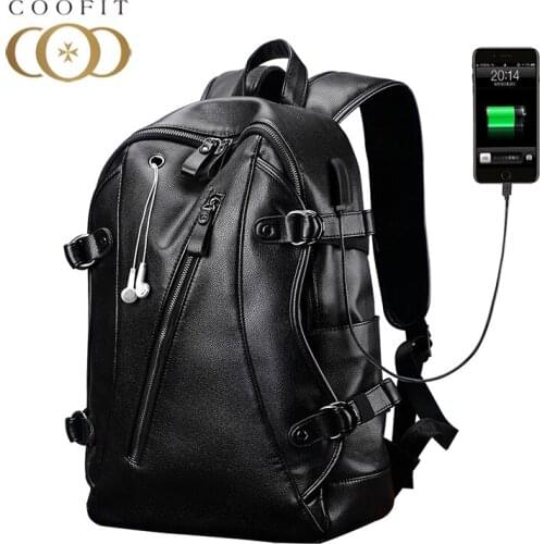 Coofit Men USB Charge Computer Bag Anti-thief Backpack With Headphone Plug Fashion Travel Backpack For Teenagers College Student