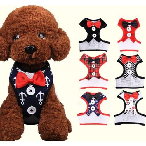 2018 Harness Leash Set for Small Dogs Cat Pet Accessories Vest with Bow Tie Dog Harness Walk Lead Leashes Pet Product 10 Colors