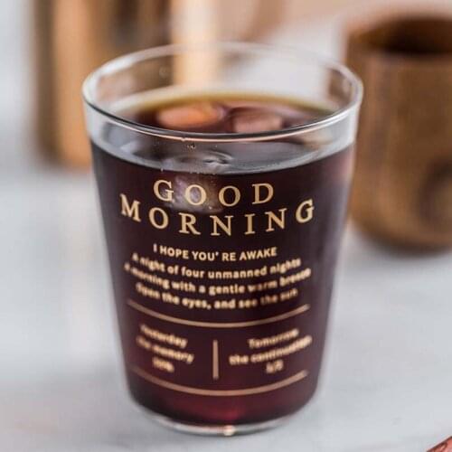 New 400mL Gold Letter Printing Coffee Glass Cup Creative Good Morning Transparent Milk Tea Juice Water Glass Mug Gift for Friend
