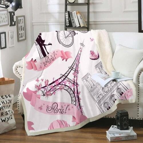 Eiffeltower Blanket Couple Throw Blanket Pink Paris Blanket for Girls Lovers Sherpa Fleece Blanket Soft Cozy Bed Sofa Blanket