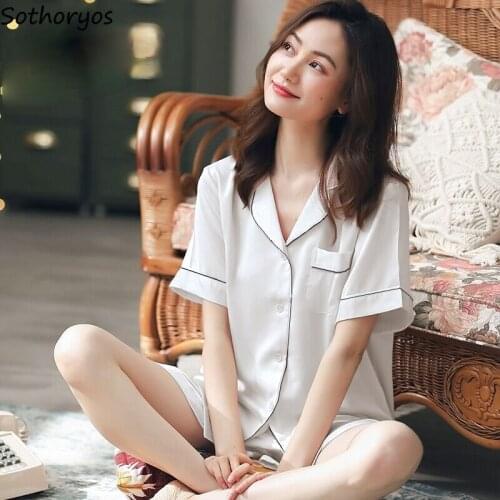 Couples Pajama Sets Women Breathable Soft Turn-down Collar Shorts Summer Solid Korean Style Fashion Sleepwear Plus Size M-5XL