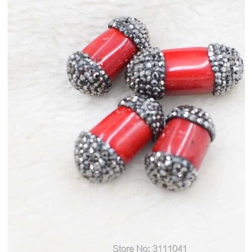 Red coral pillar pendant DIY jewelry making FPPJ wholesale beads nature gem stone coral