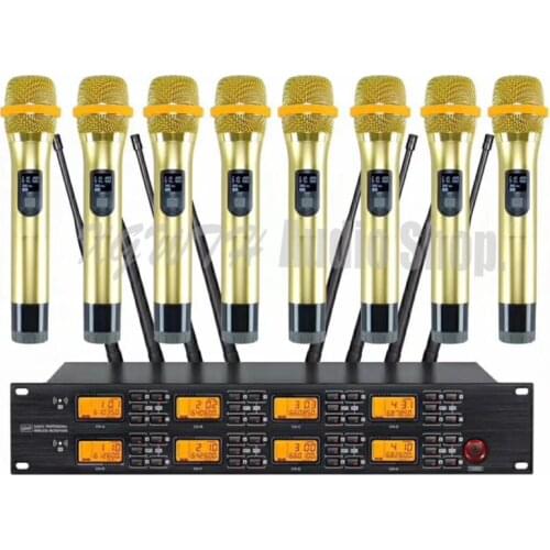 Profession UHF Wireless Microphone System 8 Handheld Microphone Dynamic Cardioid Mic Frequency Adjustable