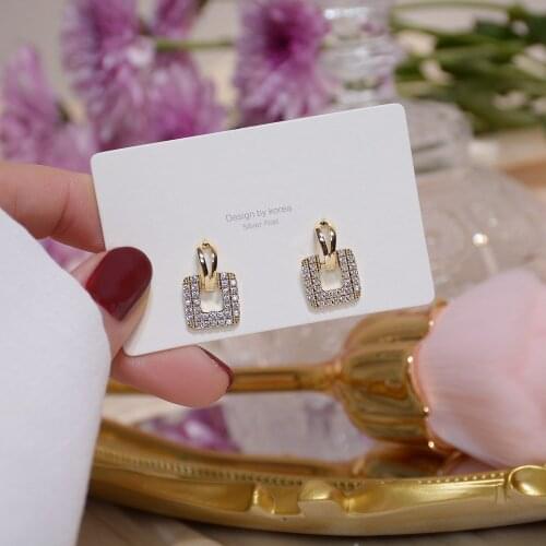 S925 Silver Needle New Design Square Inlaid Super Zircon 14K Real Gold Temperament Premium Earrings Bride Wearing Jewelry