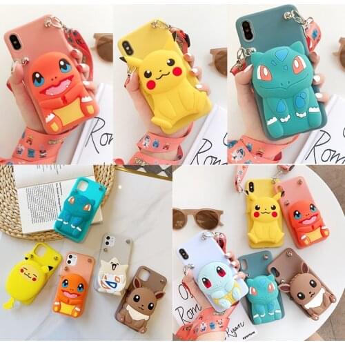Pokemon Pikachu Phone Case with Coin Purse for IPhone 7/ 8/ 8 Plus/X/XS/XR/XS Max/11/12/11 Pro/12 Pro/Cute Cartoon Silicone Case