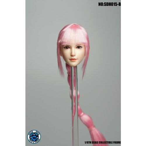 SUPER DUCK 1/6 SDH015-B Women Head Sculpt Cute Dual Horsetail Pink Hair for 12 Inches Pale Skin TBLeague Female Action Figure
