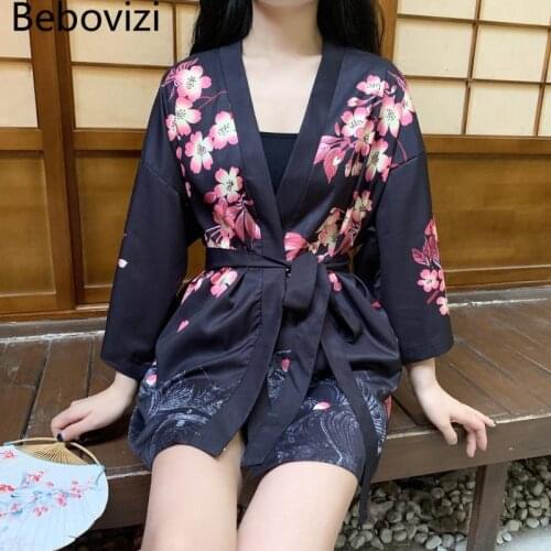 Japanese Crane Print Traditional Kimono Belt Cardigan Loose Clothes Cosplay Women Sexy Yukata Chinese Style Female Shirt Haori