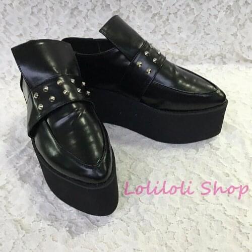 Princess sweet gothic lolita shoes Lolilloliyoyo antaina Japanese design custom black pointed toe flat shoes with rivets 1399n
