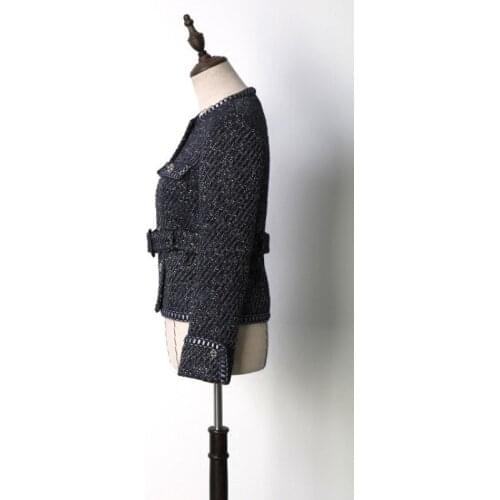 Top Quality Spring Autumn Sashes Women Tweed Short Outerwear Coats Single Breasted O-Neck Slim Fit Elegant Office Ladies Jackets