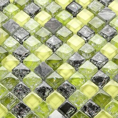 Grass green crackle crystal glass mosaic mixed stone mosaic kitchen backsplash bathroom wall mosaic fireplace mosaic tiles
