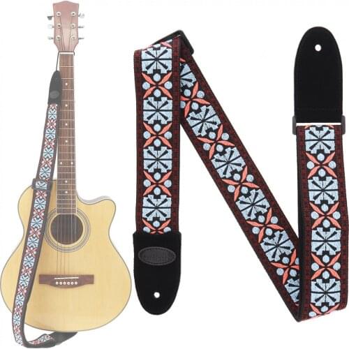 Jacquard Weave Double Fabric Flowers Pattern Guitar Strap Genuine Leather Cow Suede Ends with for Acoustic Electric Guitar Bass