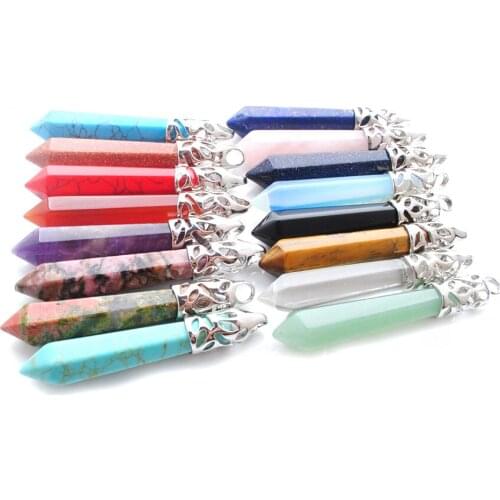 WOJIAER 10Pcs Hexagonal Prisms Pointed Pendant Reiki Chakra Natural Stone Crystal Opal Women Men Jewelry Spain Girl Gift PBN300