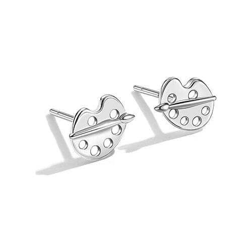 ZEMIOR Genuine S925 Sterling Silver Stud Earrings For Women Hollow Color Palette And Brush Creative Silver Earrings Jewelry
