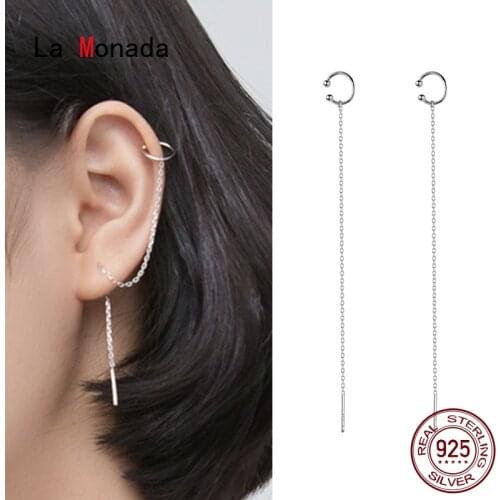 La Monada Clip On Earrings Women Fine In Jewelry 925 Silver Simple Long Chain Ear Clip Earrings For Women Korean Fake Piercing
