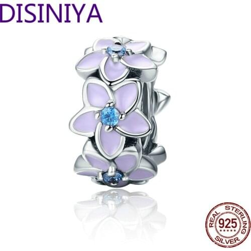 DISINIYA Genuine 100% 925 Sterling Silver Spacer Orchid Flower Silicon Beads Fit Women Bracelet & Necklace DIY Jewelry ZSCC27601
