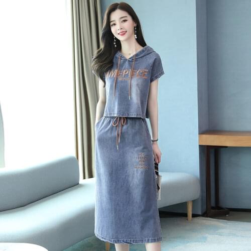 Womens set two pieces women Top and skirts denim fabric european fashionskirts print shunshine summer jeans slim sets