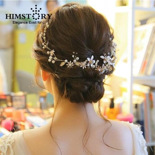 Elegance Gold Flower Hairband Floral Bridal Headband Women Pearl Jewelry Hairband Hair Ornaments Bride Tiara Wedding Accessories