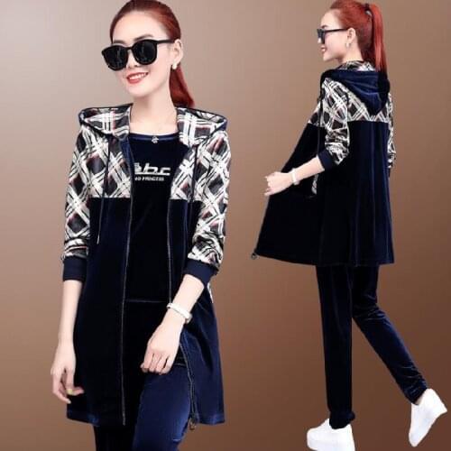 Velvet sports casual suit women long sleeve spring and autumn thin fashion 2021 new three-piece suit temperament fashion