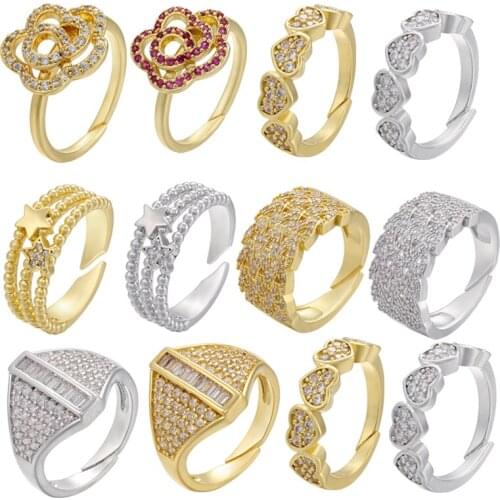 ZHUKOU fashion gold/silver color flower/heart/star women rings CZ crystal adjustable engagement ring for Couple model:VJ38