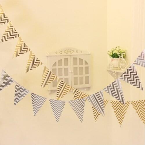 1 set Gold Wave Paper Banner bunting paper Flag Wedding birthday baby shower Party Decor Home Room Backdrop Kids Gifts Supplies