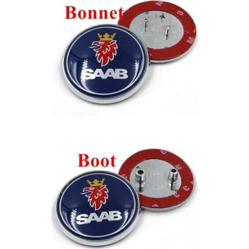 10pcs/lot blue alloy 68mm SAAB front bonet bonnet rear boot hood badge 3pins / 2 pins car emblem