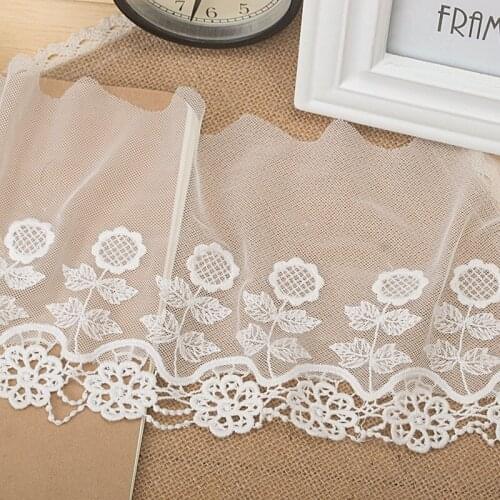 10yards/lot, 17cm wide fashion DIY cotton sun flower embroideried mesh lace trim white -ZQ