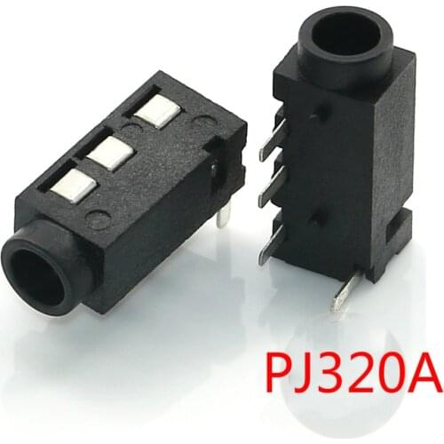 100PCS 3.5mm Female Audio Connector 4 Pin DIP Headphone Jack Socket PJ-320A PJ320A Audio Interface Audio Jack Black