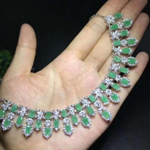 100% Natural And Real Emerald Pendant Solid S925 Sterling Silver Emerald necklace For Women Colour Gem Stone Fine Jewelry