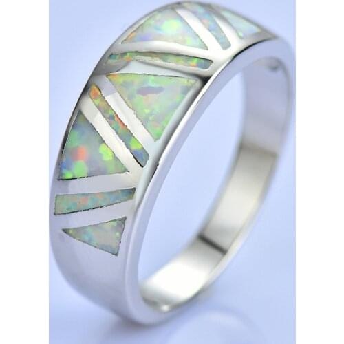 2019 Fashion Boho Female White Fire Opal Stone Ring Fashion 10KT White Gold Ring Vintage Wedding Jewelry Promise Rings For Women