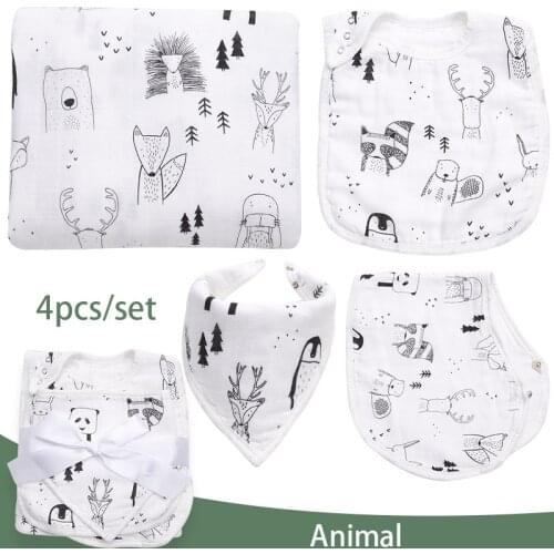 4pcs/lot Baby Blankets & Bibs Muslin Diapers Envelope For Newborns Fashionable Baby Swaddle Wrap Baby Bath Towel Baby Bed Stuff