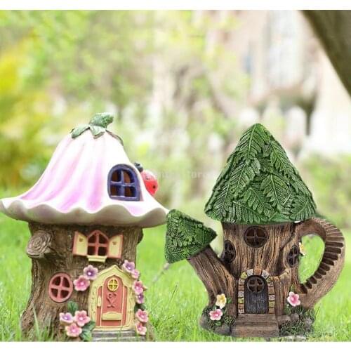 4 Styles Craft Miniature Fairy House Solar Powered Outdoor Decor LED Garden Light Yard Walkway Decoration Led Light