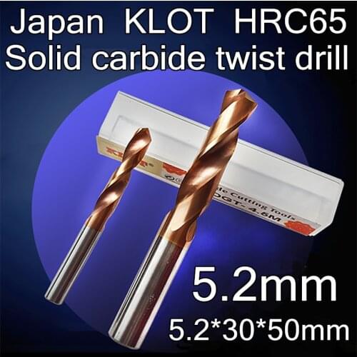 5.2*30*50mm 2pcs/set Japan KLOT HRC65 coating Solid carbide twist drill processing Hardness 65 degrees following materials