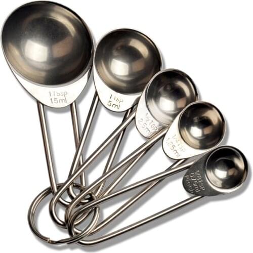 5Pcs/Set Measuring Spoons Measuring Cup With Scale Kitchen Gadgets Stainless Steel Teaspoons Sugar Coffee Measuring Tools