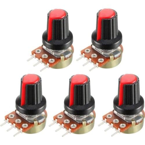 5pcs/Set WH148 15mm Potentiometer Kit for LED Dimming, Dimmers Switch with Red Knob B1K 10K 100K 250K 500K for LED Strip