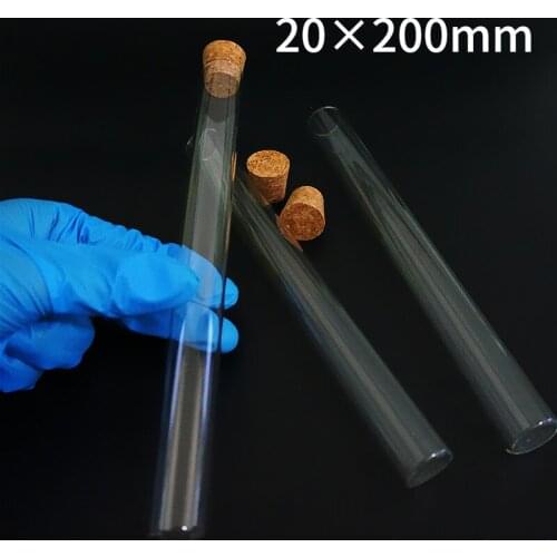 5pcs/lot 20x200mm Flat Bottom Glass Test Tube with Corks High Temperature and Pressure Resistance Lab Glass Tube