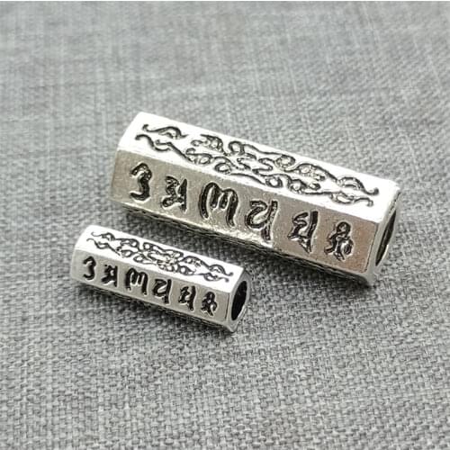 925 Sterling Silver Om mani padme hum Hexagon Tube Beads for Buddhism Bracelet