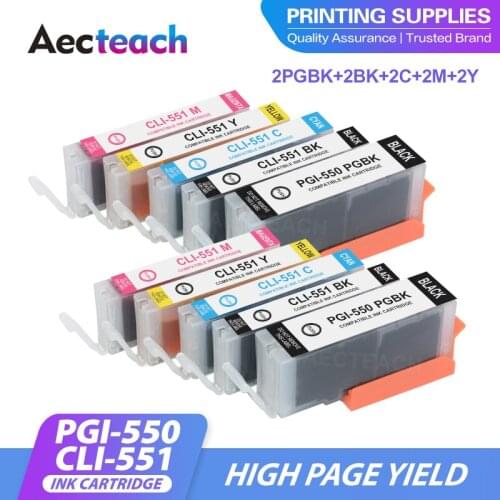 Aecteach new PGI550 CLI551 For Canon PGI 550 CLI 551 Ink Cartridges for Canon Pixma iP7250 MG5450 MG5550 MG5650 MG5655 MG6350