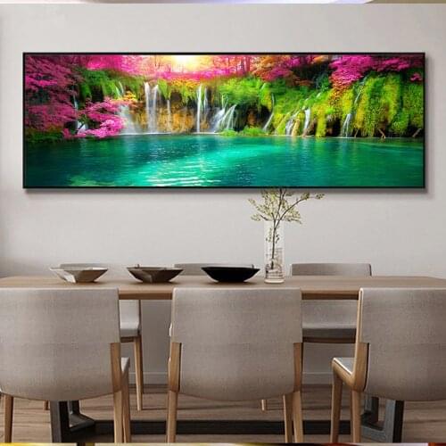 Large beautiful natural scenery diamond painting cross stitch waterfall pink tree full mosaic diamond embroidery 5D art FS336