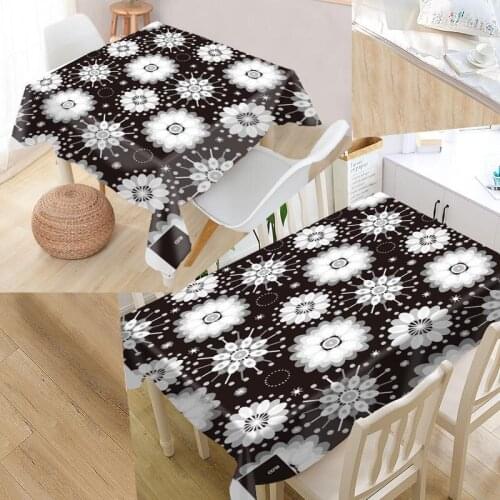 Black and White Pattern Custom Table Cloth Oxford Fabric Rectangular Waterproof Oilproof Table Cover Family Party Tablecloth