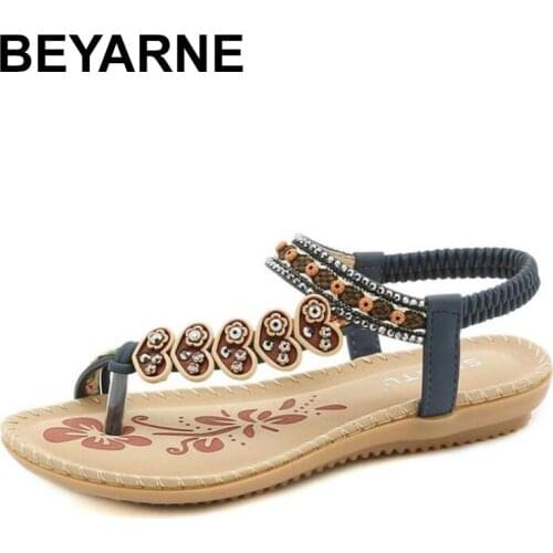 BEYARNEElegant Sandals Women Hollow Casual Comfortable Summer Shoes for Women Print Flat Ladies Beach Gladiator Sandals