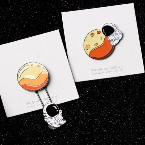 Universe Theme Astronaut Enamel Pin Space Trapeze Planet Moon Brooch Backpack Clothes Lapel Pin Badge Kids Friends Birthday Gift