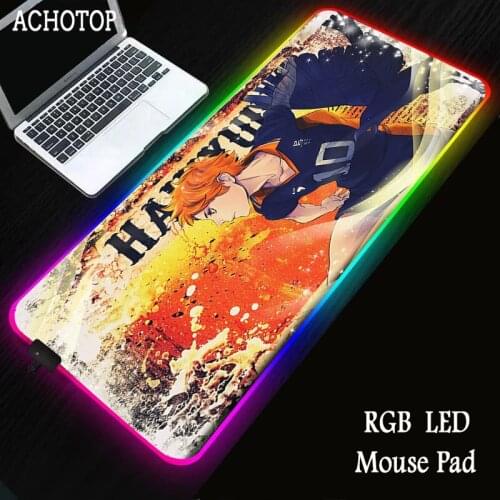 Anime Haikyuu Gaming Mouse Pad RGB Large Gamer Computer Backlight Mousepad USB For Desk Keyboard LED Mice Mat For CSGO Gamer