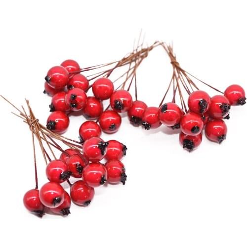 50pcs/lot Red/White Berry Artificial Flowers Fruit Stamen Artificial Berries Pearl Branches for Scrapbooking DIY Home Decoration
