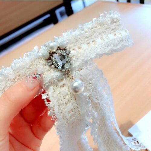 Korean Fashion New Fabric Bow Brooch Tie Cute Lace Collar Lapel Pin Long Ribbon Bowtie Pins Gifts for Women Accessories Jewelry
